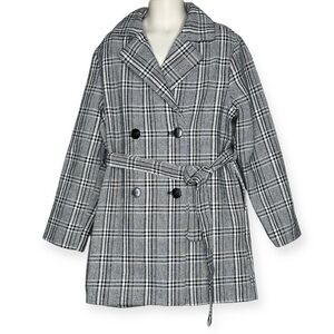 Shein Plaid Belted Double‎ Breasted Coat Girls 9Y
